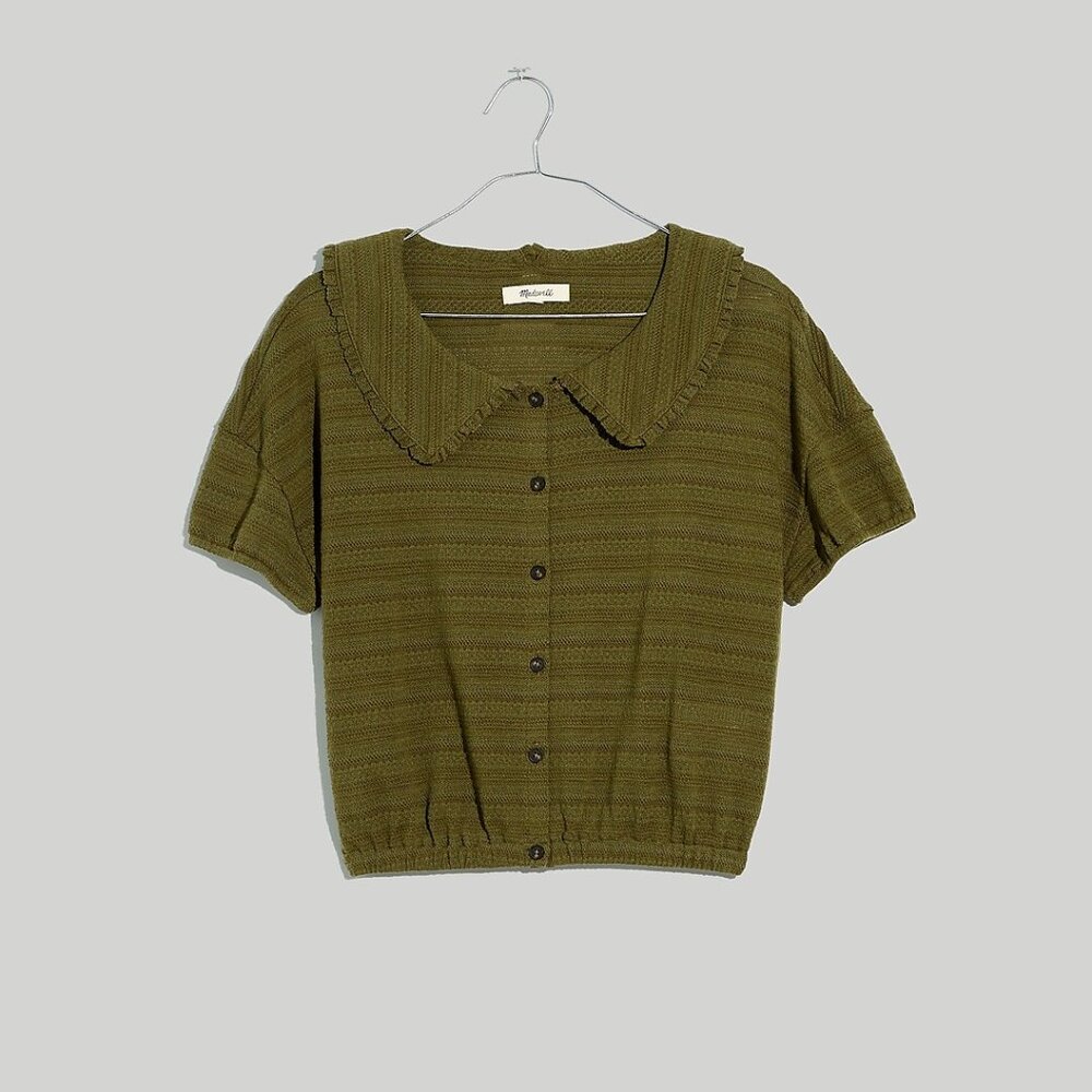 Madewell Ruffle-Collar Crop Top, green, M